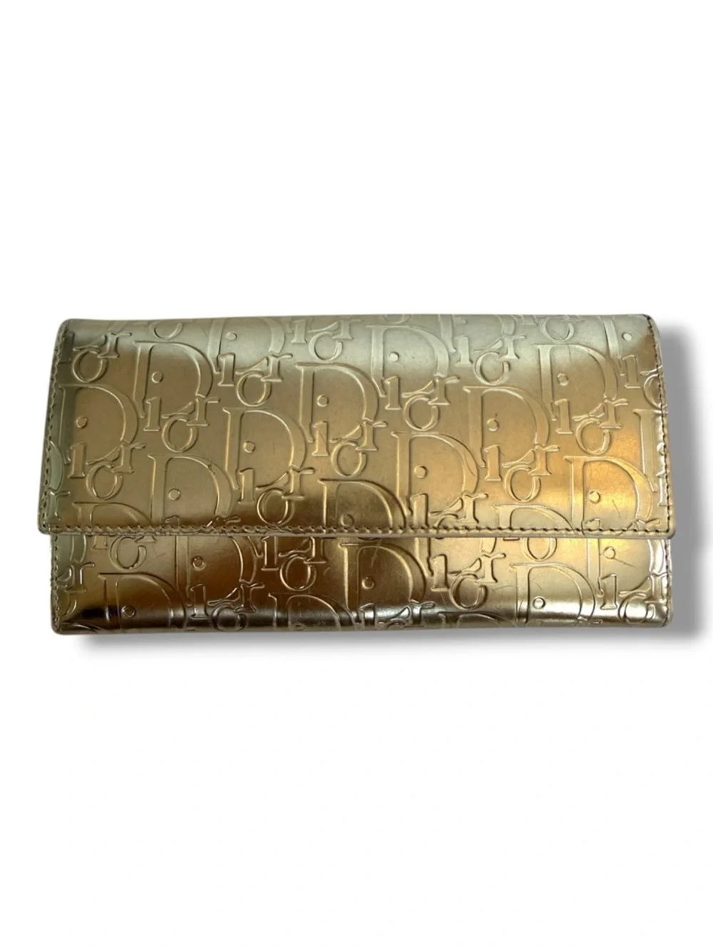 Dior Metallic Embossed Continental Wallet - Gold
